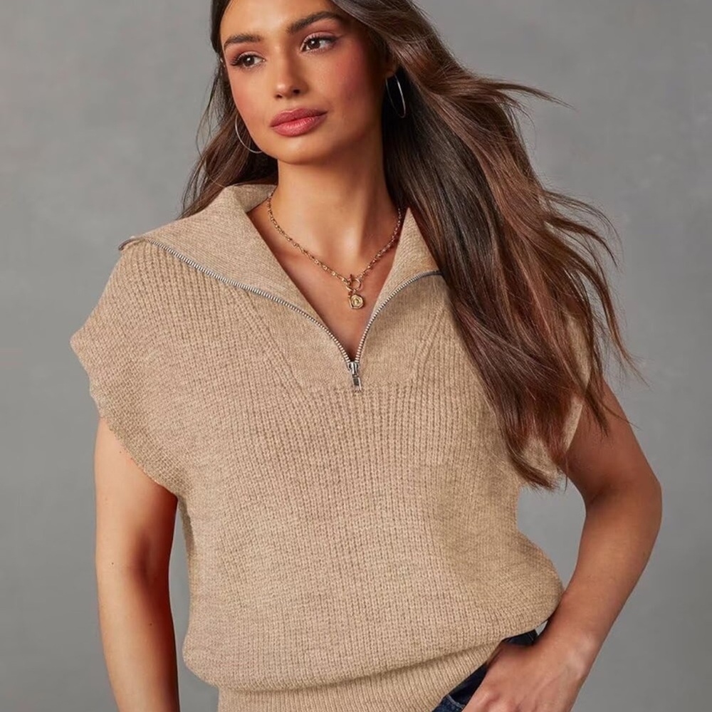 Dokotoo Women's Sleeveless Half Zip‎ Pullover Sweaters Knitted Loose Sweater 2XL